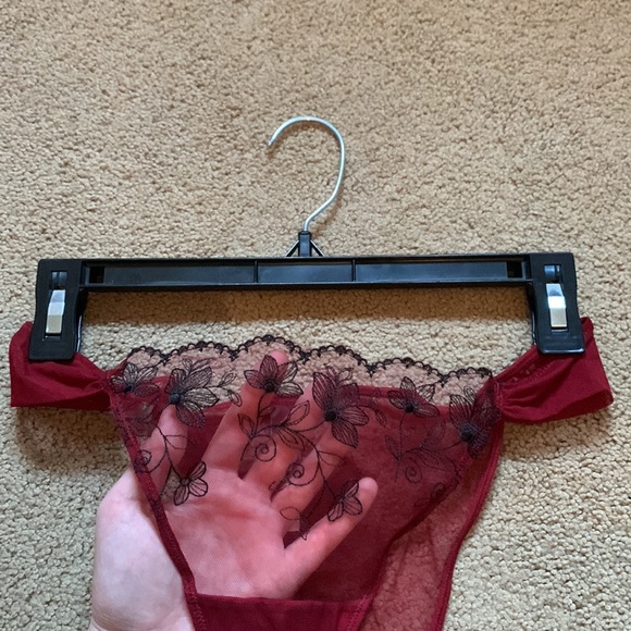 Dark red AdoreMe push up and cheeky underwear set. With black floral lace. - Picture 3 of 6